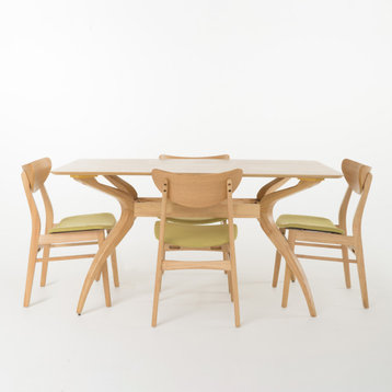 GDF Studio 5-Piece Amundsen Natural Oak Finish Curved Leg Rectangular Dining Set