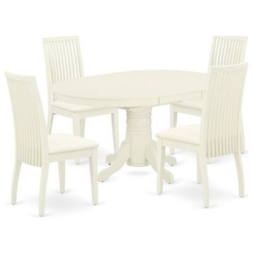East West Furniture Avon 5-piece Dining Set with Linen Fabric Chairs in White