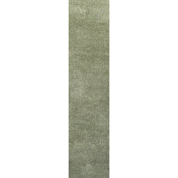 Haze Solid Low-Pile Runner Rug, Green, 2 X 10