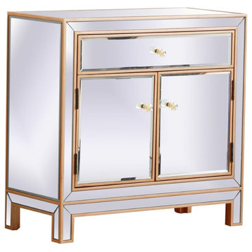 Elegant Decor Modern 2 Door 29" Mirrored Accent Cabinet in Antique Gold