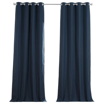 Noble Navy Dune Textured Blackout Cotton Grommet Curtain Single Panel, 50Wx108L