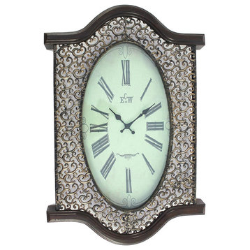 Benzara BM218338 Wall Clock With Scalloped Wooden Top and Bottom, Brown