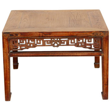 Finely Carved Antique Elm Coffee Table