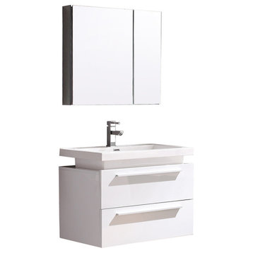 Fresca Medio White Modern Bathroom Vanity With Medicine Cabinet