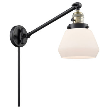 Fulton 1-Light LED Swing Arm Light, Black Antique Brass, Glass: White Cased