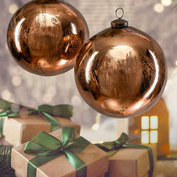 Serene Spaces Living Set of 2 Antique Bronze Glass Ball Ornament, 7.5"x6"