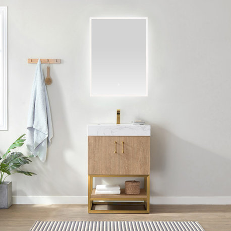 Alistair Vanity, North American Oak With Countertop, 24", With Mirror