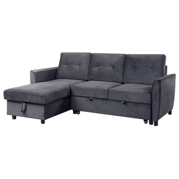 Hudson Dark Gray Velvet Reversible Sleeper Sectional Sofa With Storage Chaise