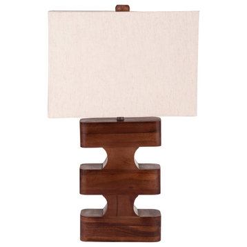 Wood, 26"H Geometric Lamp, Brown