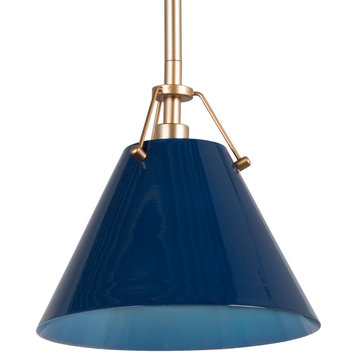 LALUZ Modern Navy Blue Hanging Pendent Light Fixture for Kitchen Island