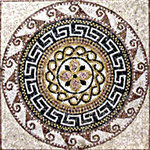 Mozaico - Artisan Greco, Roman Mosaic, Adel, 31"x31" - The Adel artisan Greco-Roman mosaic square is ready to bring color and pattern to your home or pool. Handmade from natural stone and marble tiles this multi-colored design showcases a flower center wrapped in a Roman guilloche black and white Greek key and wave border. A mesh backing makes wall and floor installations quick and easy.