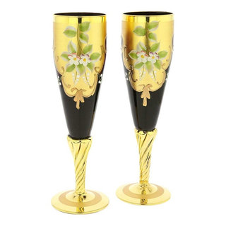 Contemporary Gold Rimmed Champagne Flutes