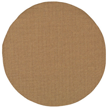 Key West Indoor and Outdoor Striped Tan and Light Tan Rug, 7'10" Round