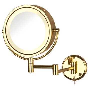 Jerdon HL75G 8.5-Inch Two-Sided Swivel Lighted Wall Mount Mirror w/ 8x Magnifica