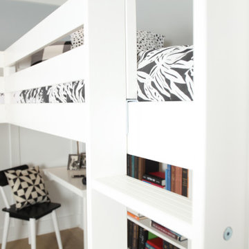 Twin L shape High Loft Bed with Ladder and Study