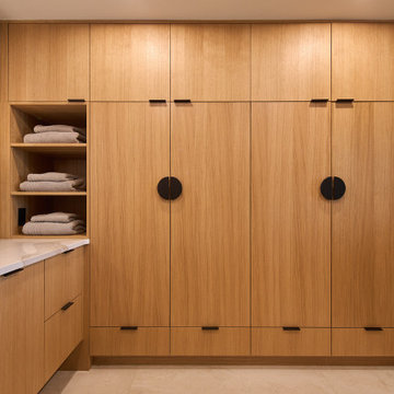 Contemporary Millwork | Warm Wood Veneer & Modern White Millwork | Vancouver, BC