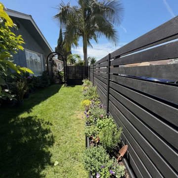 Modern Black Horizontal Slat Fence & Arbor Gate
