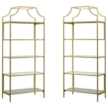 Home Square Contemporary 2 Piece Metal Bookcase set in Satin Gold