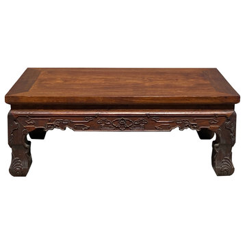 Brown Rosewood Oriental Scroll Carving Rectangular Display Table Stand