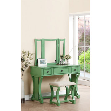 Vanity Set with Stool and Mirror, Green