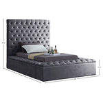 Meridian Furniture - Bliss Velvet Upholstered  Bed, Gray, Twin - Extend elegance to the bedroom with this Bliss grey velvet bed. This bed has a rich look, with deeply tufted upholstery along its upper platform perimeter and headboard, ensuring that it is a good fit in modern bedroom themes. Storage rails and footboard are included to ensure maximum versatility, and the bed comes with full slats, so you can use it without a box spring. The grey velvet fabric used in its design makes it easy to integrate alongside other furnishings.