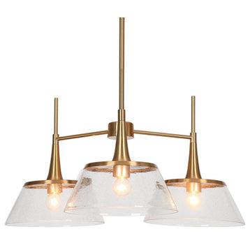 LNC 3-Light Polished Gold with Seedy Glass Linear Modern/Contemporary Chandelier