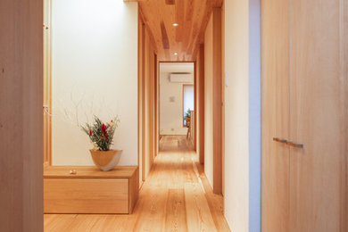 Photo of a scandinavian entryway in Other with light hardwood floors.