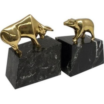 Bey Berk "Stock Market" Brass Bull and Bear Bookends