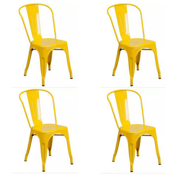 Modern Dining Room Tolix Chair Set of 4, Yellow