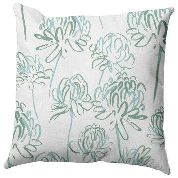 Blossom Bouquet Outdoor Pillow, Green, 18"x18"