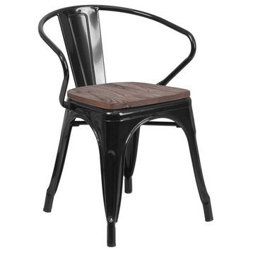 Bowery Hill Metal Dining Arm Chair in Black
