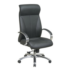 High Back Deluxe Executive Leather Office Chair with Polished Aluminum Base - Office Chairs