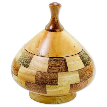 Novica Natural Spiral Decorative Lidded Wood Vessel