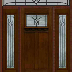 Prehung Sidelights-Transom Door 80 Fiberglass Cantania Craftsman - Front Doors