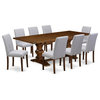 East West Furniture Lassale 9-piece Wood Dining Set in Walnut/Light Sable