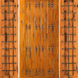 Exterior Prehung Door With Two Side Lights, Knotty Alder, Clavos - Front Doors