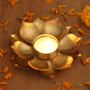 Novica Handmade Golden Lotus Glow Steel Tealight Candleholder