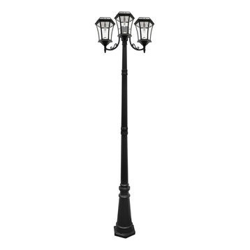 Victorian Solar Lamp Post, Triple Lamp, GS-Solar LED Bulb, Black Finish