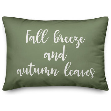 Fall Breeze and Autumn Leaves Lumbar Pillow, Green, 14"x20"