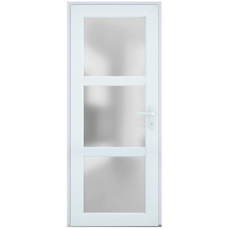 Front Exterior Prehung Door Frosted Glass / Manux 8552 White 36 x 80" Left In