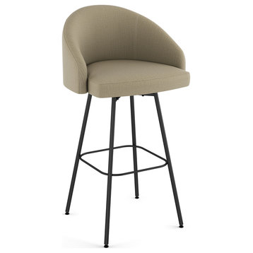 Amisco Nelly Swivel Counter and Bar Stool, Beige Fabric / Black Metal, Bar Height