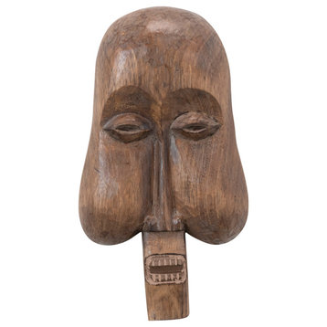 Hand-Carved Albasia Wood Mask Wall Decor
