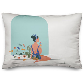 Girl Sipping On Steps 14x20 Spun Poly Pillow