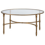 Uttermost - Uttermost Vitya Glass Coffee Table - A Graceful, Oval Design Finished In Antiqued Gold Leaf Under Sturdy, Clear Tempered Glass. Uttermost's Tables Combine Premium Quality Materials With Unique High-style Design. With The Advanced Product Engineering And Packaging Reinforcement, Uttermost Maintains Some Of The Lowest Damage Rates In The Industry. Each Product Is Designed, Manufactured And Packaged With Shipping In Mind.