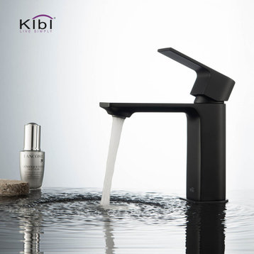 KIBI Mirage Single Handle Bathroom Faucet, Matte Black, With Drain