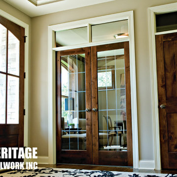 Knotty Alder Frost Line V-Groove Glass Doors
