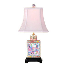 Porcelain Rose Medallion Tea Caddy Lamp 18"