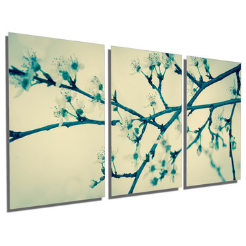 Cherry Tree Blossom, Metal Print Wall Art, 3 Panel Split, Triptych, 48x24