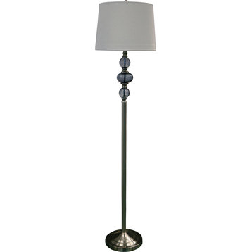 Contemporary Stacked Floor Lamp - Brushed Steel, Smoke Glass