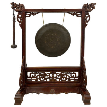 Consigned Early 20th Century Antique Chinese Table Gong With Dragon Stand